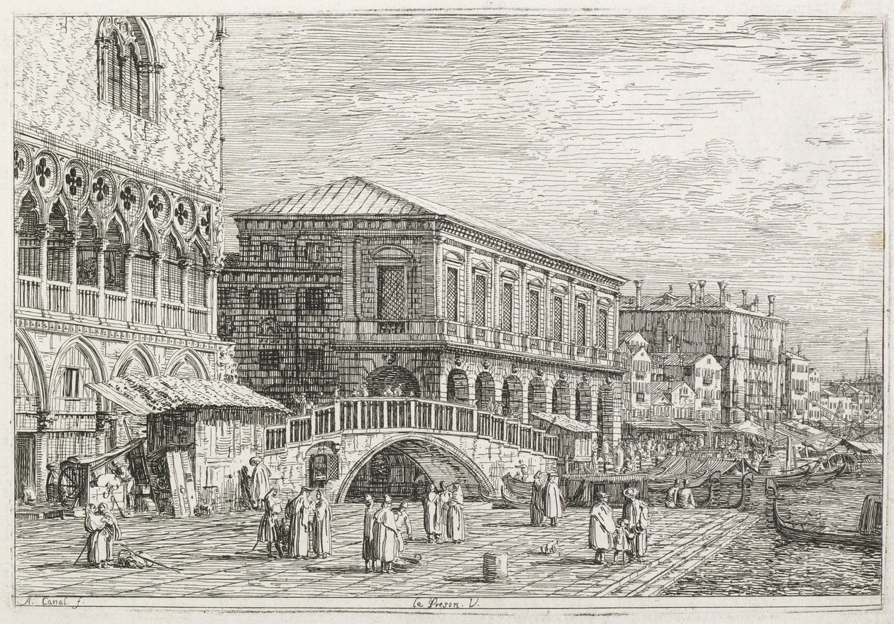 Vistas: A prisão, Veneza, 1735-1746. de Giovanni Antonio Canal