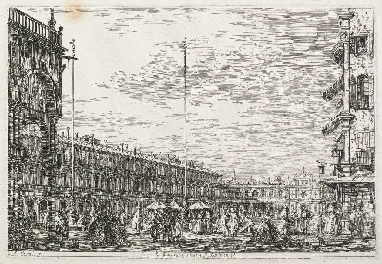 Vista: Palácio dos Procuradores e Igreja de St. Géminien, Veneza, 1735-1746. de Giovanni Antonio Canal
