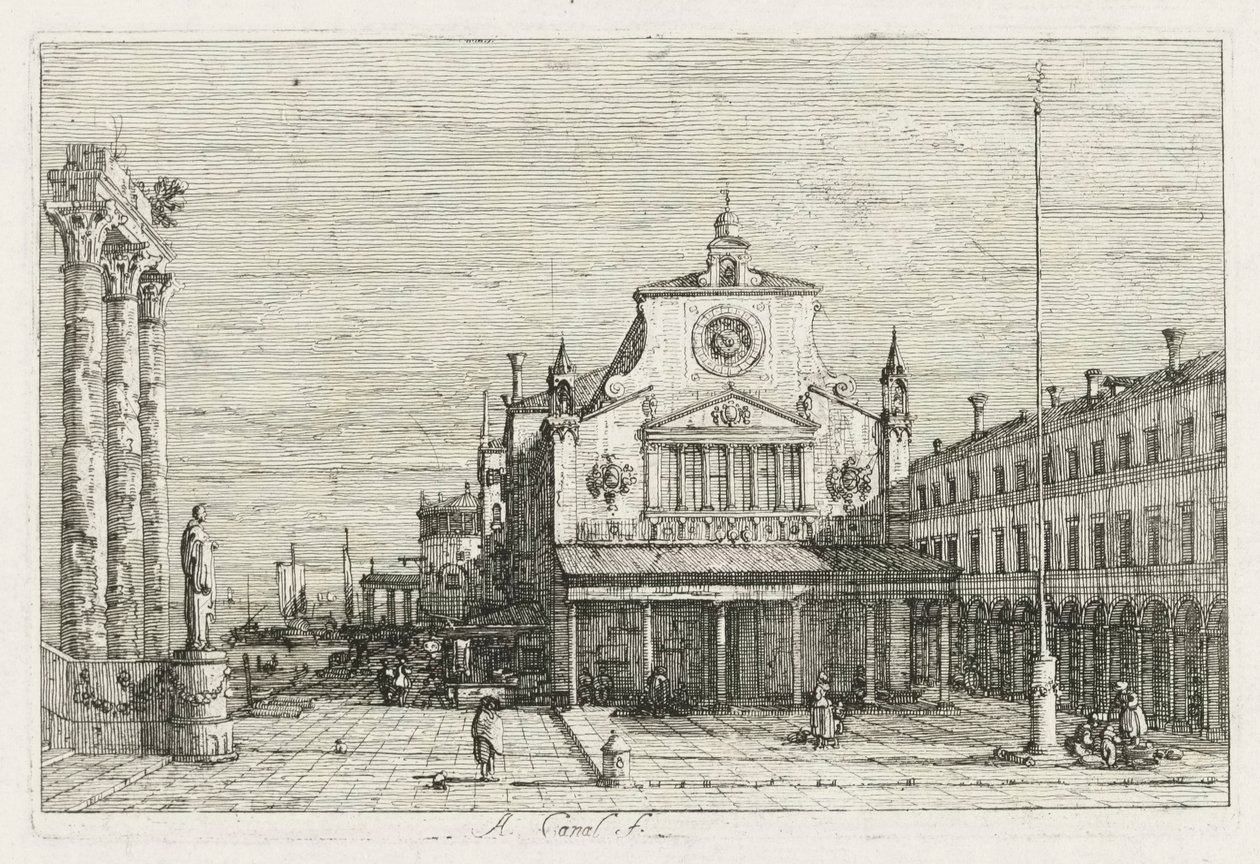 Vistas: Três Colunas e uma Estátua na Costa do Mar de Antonio Canaletto