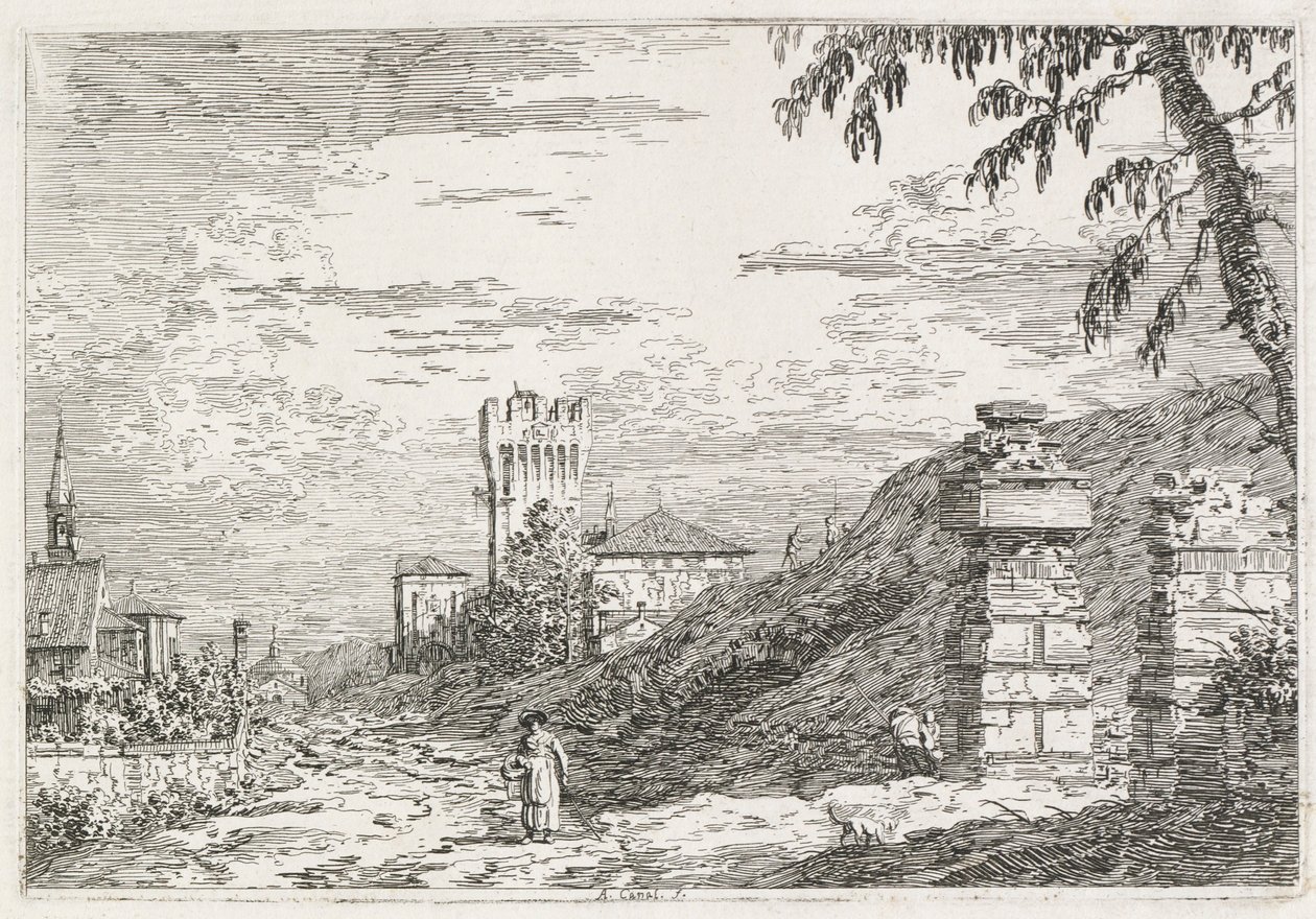 Exibições: Dois Pilares Arruinados, 1735-1746. de Giovanni Antonio Canal
