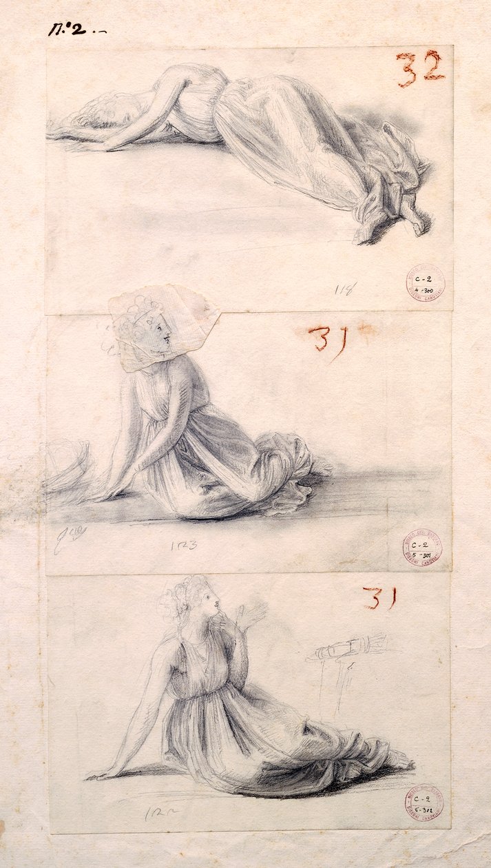 Figura feminina em três posições diferentes de Antonio Canova (1757-1822), desenhando de Antonio Canova