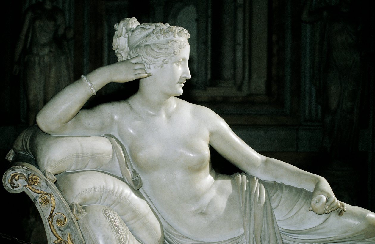 Paolina Borghese como Venus Victrix, de Antonio Canova (1757-1822), mármore branco de Antonio Canova