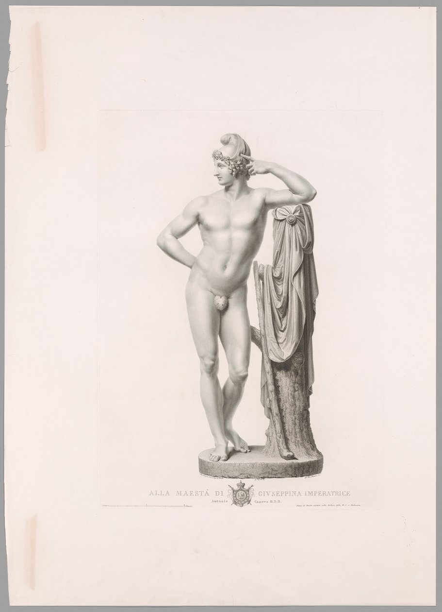 Paris apoiado num cepo de árvore, vista frontal, de Oeuvre de Canova de Antonio Canova