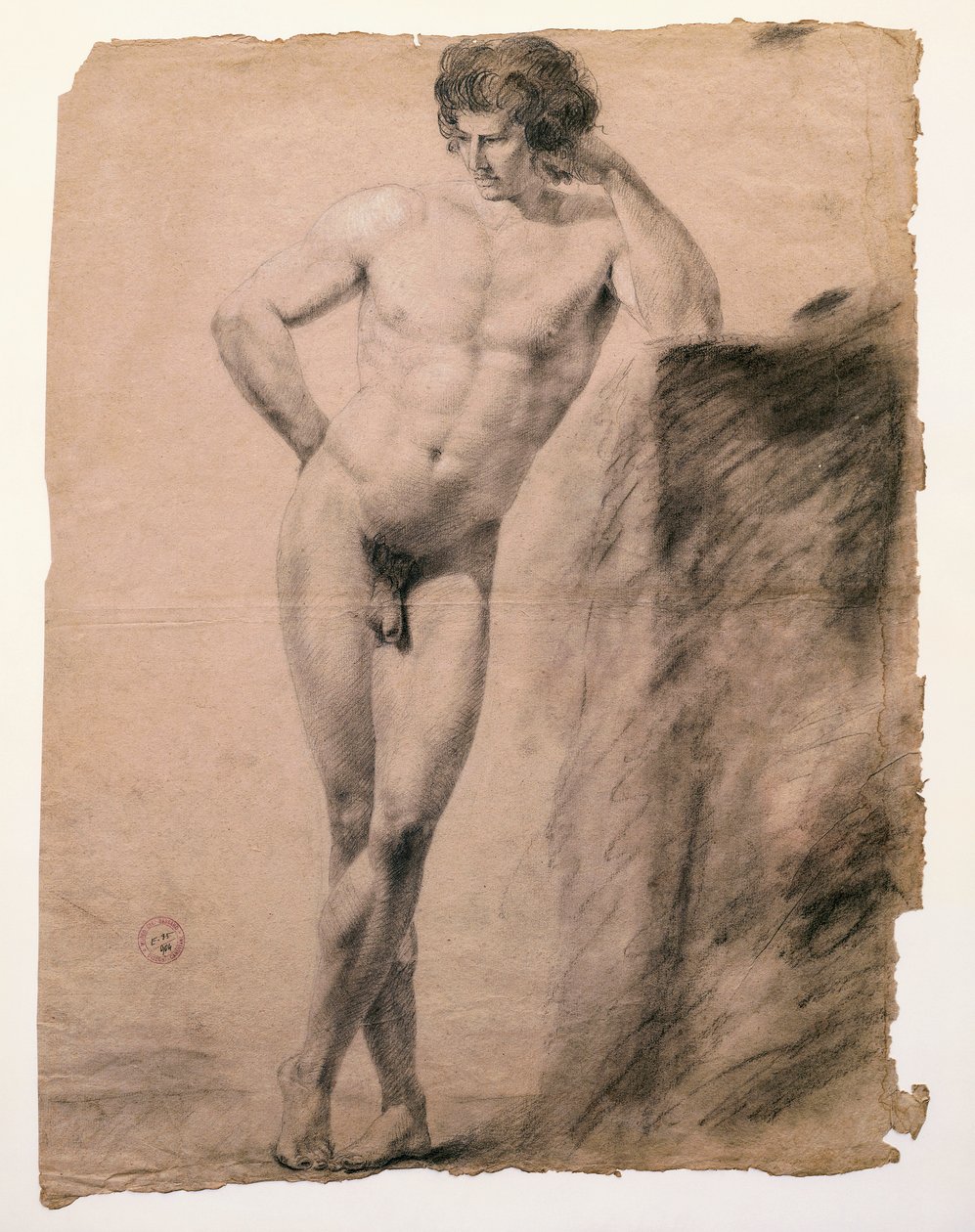Estudo do nu masculino apoiado sobre o plinto por Antonio Canova (1757-1822), desenhando de Antonio Canova