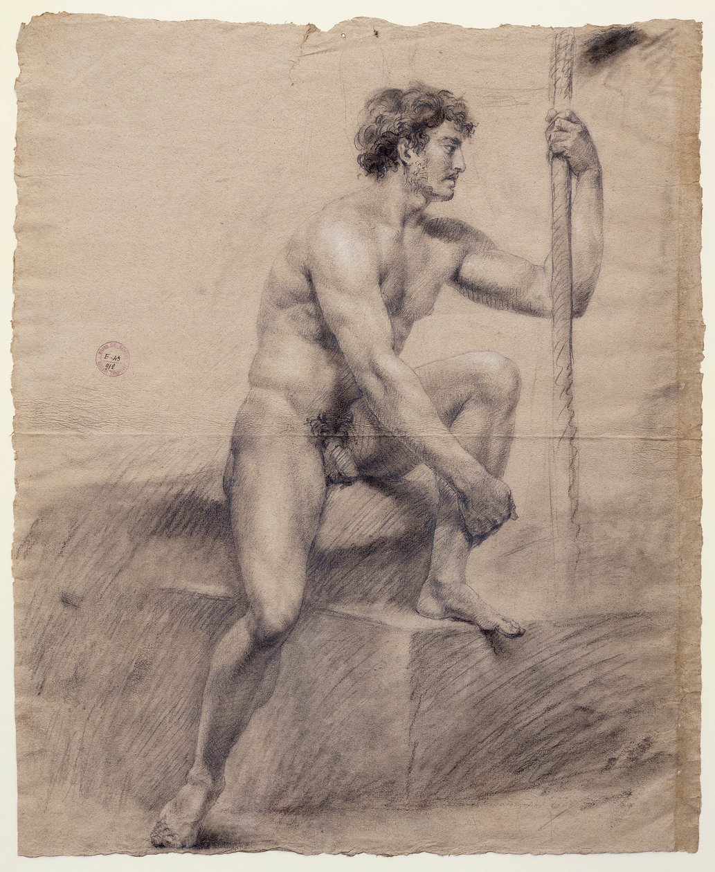 Estudo do nu masculino sentado no pódio, Antonio Canova (1757-1822), desenho de Antonio Canova
