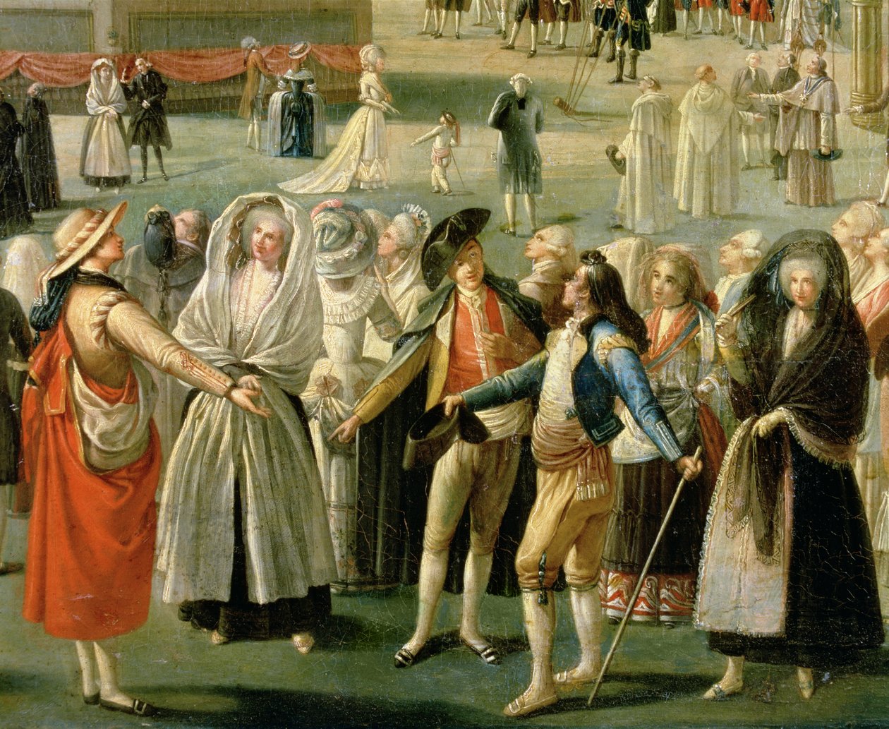 A subida de um balão de ar quente em Madrid, detalhe da multidão (óleo sobre tela) (detalhe) de Antonio Carnicero