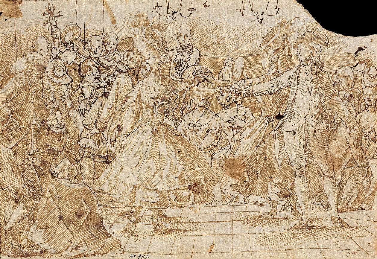 ""Minuet"" - Obra de Antonio Casanovas Torrents (1752-1796) Caneta Minueto, tinta da china castanha sobre papel c. 1780 Museu Nacional de Arte da Catalunha, Barcelona 20,9x30 de Antonio Casanovas i Torrents