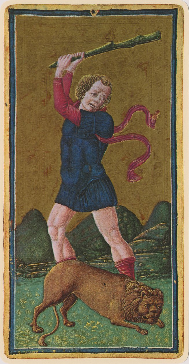Força, fascínio de uma carta de tarô do baralho Visconti, 1441-47 de Antonio Cicognara