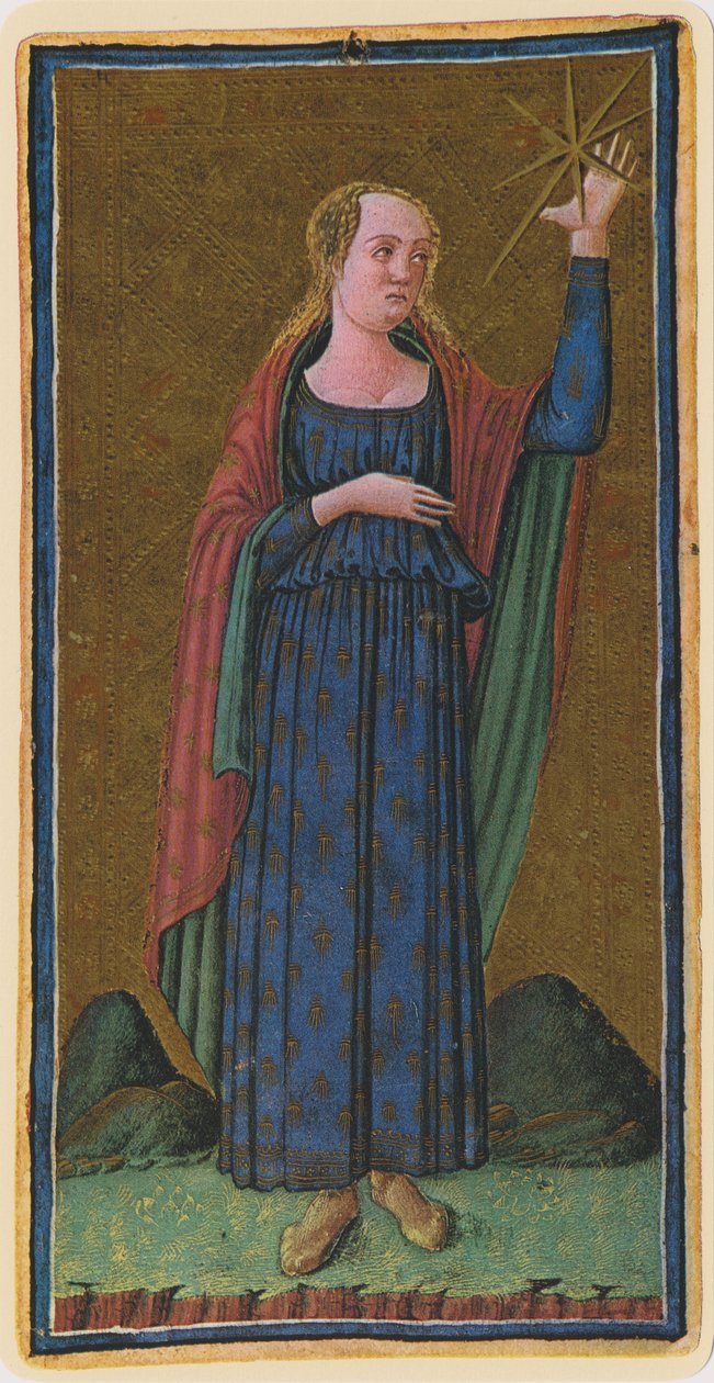 A Estrela, fascinante de uma carta de tarô do convés "Visconti", 1441-47 de Antonio Cicognara