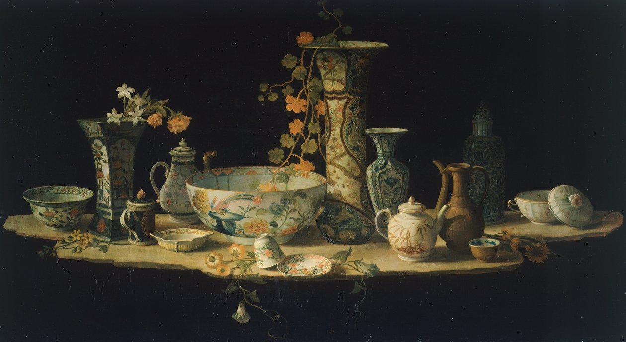 Pintura preparatória para uma mesa de pedra dura com vasos de porcelana, ca. 1875, de Antonio Cioci (entre 1722 e 1792), óleo sobre tela. de Antonio Cioci or Ciocchi