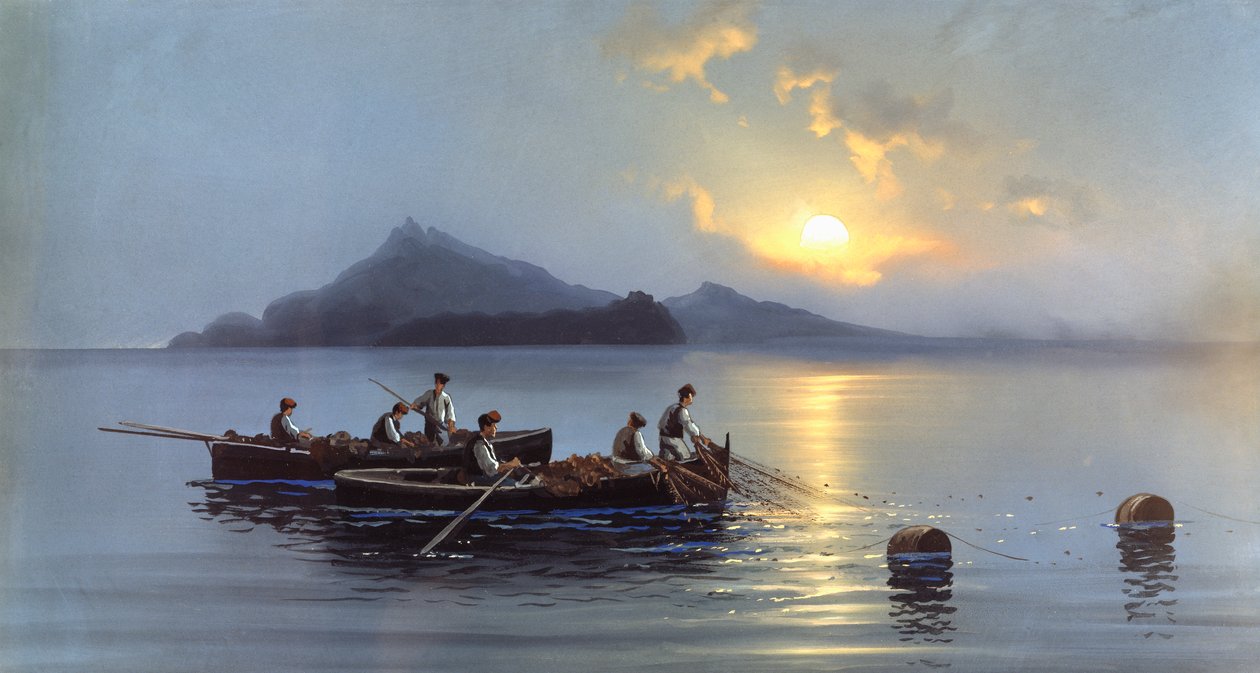 Pescadores na costa de Capri (óleo sobre tela) de Antonio Coppola