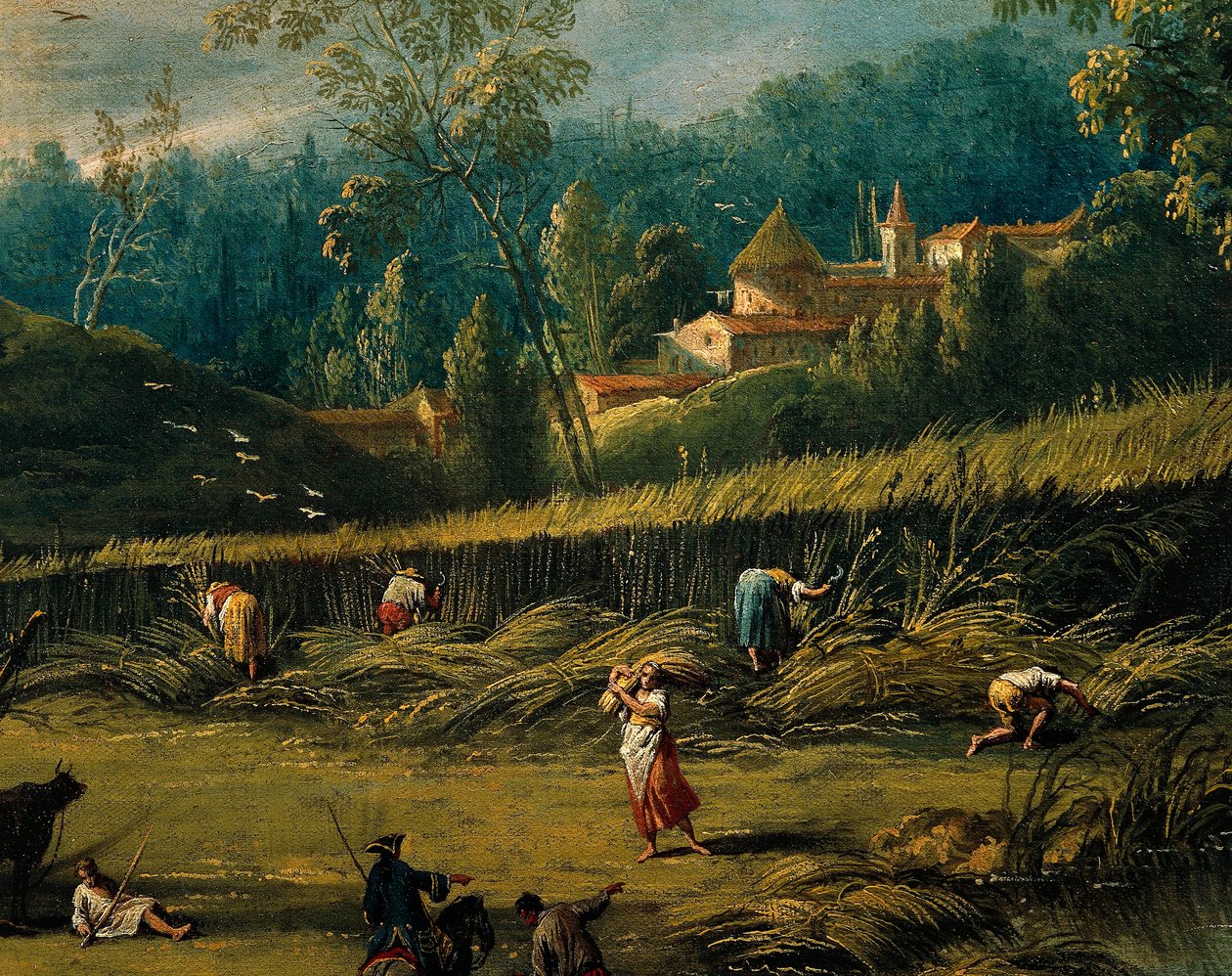 A colheita, detalhe de O Verão, de Antonio Diziani (1737-1797), pintura. de Antonio Diziani