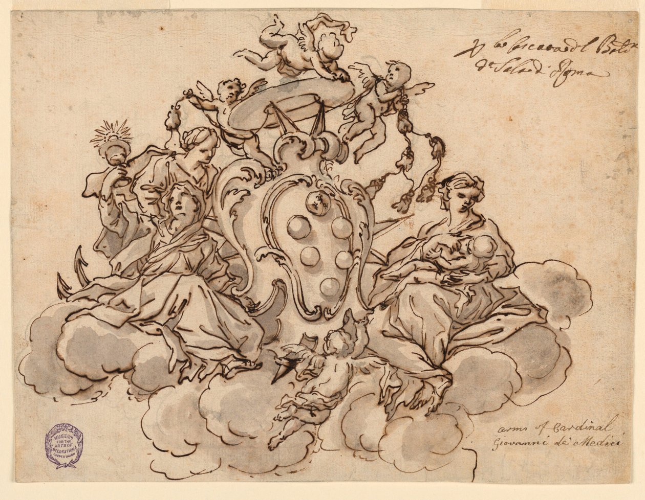 Projeto para um teto (?) Pintura com o brasão do Cardeal Francesco Maria de