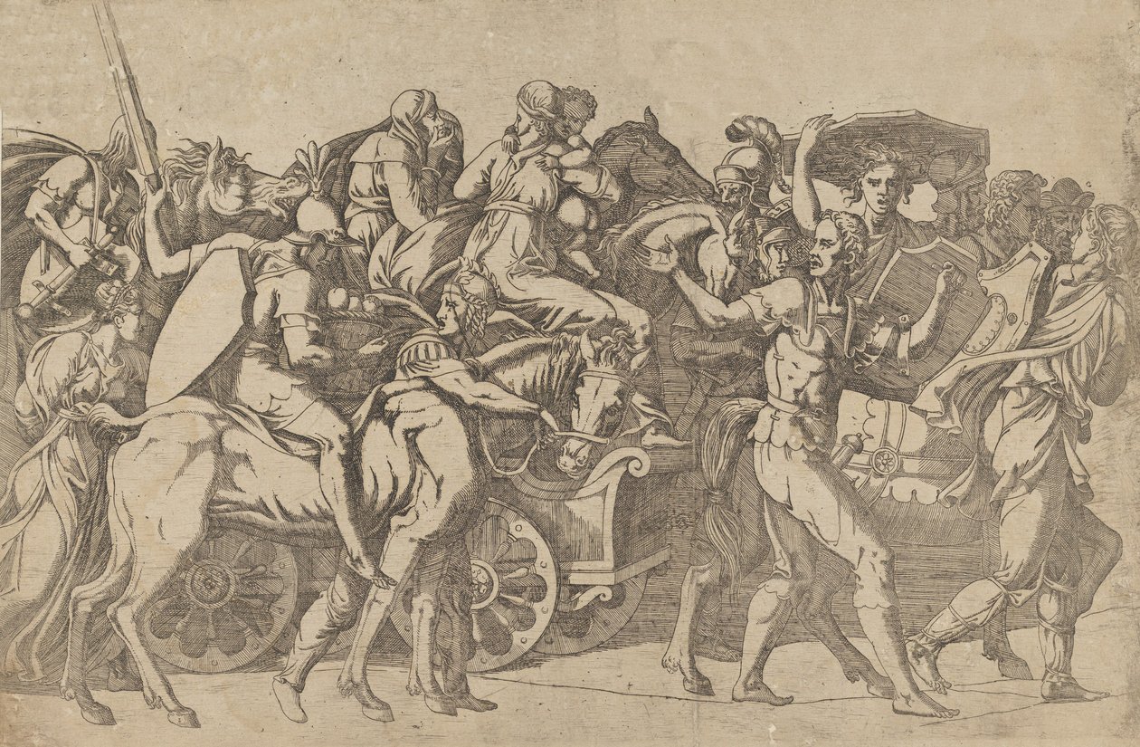Um exército romano em marcha - comboio de tropas, 1540-45. de Antonio Fantuzzi