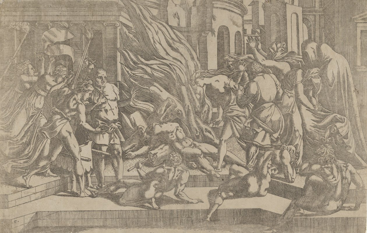 Queima de um cadáver, 1540-45. de Antonio Fantuzzi