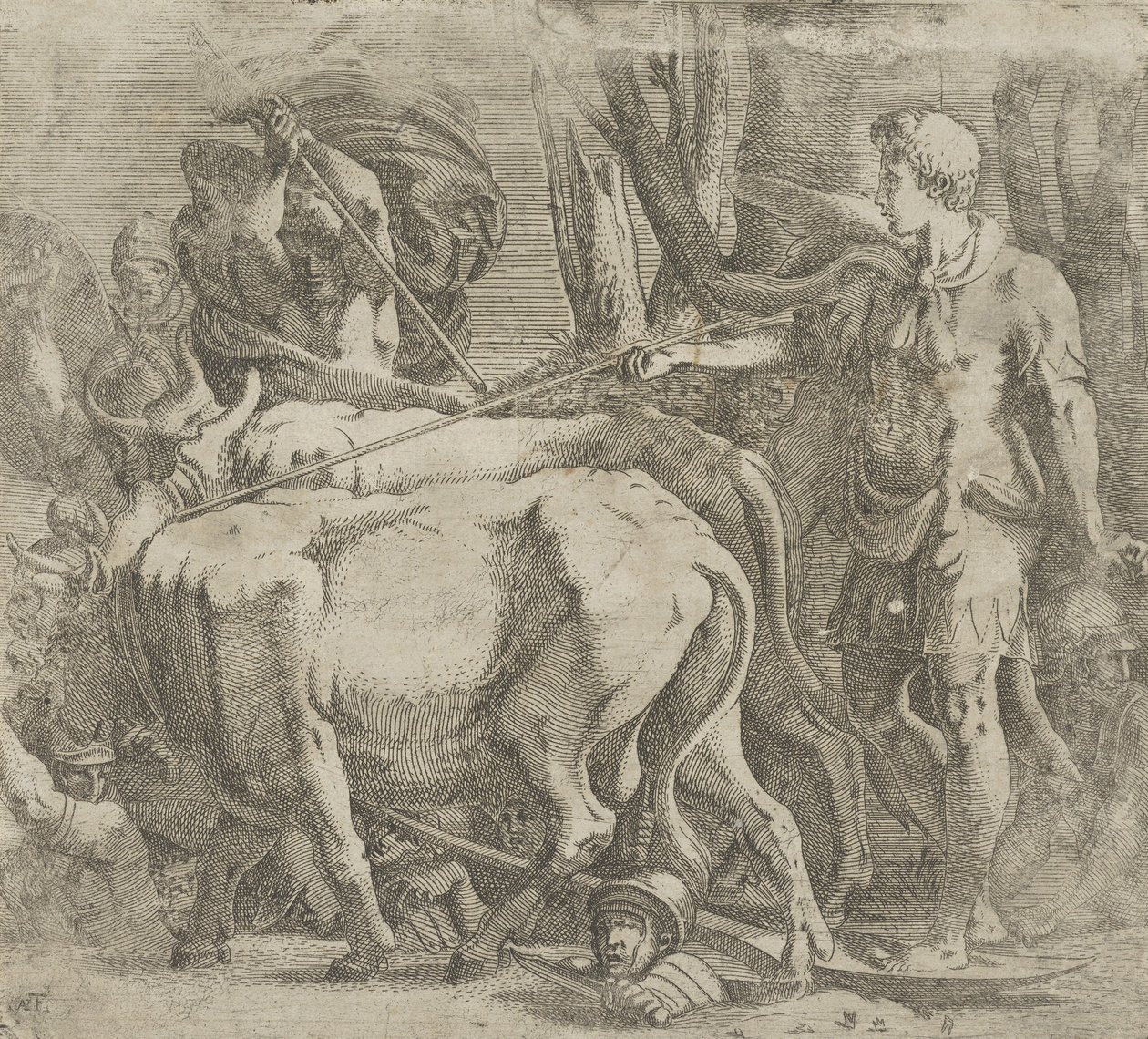 Cadmus lavrando o campo onde semeou os dentes do dragão, 1540-45. de Antonio Fantuzzi