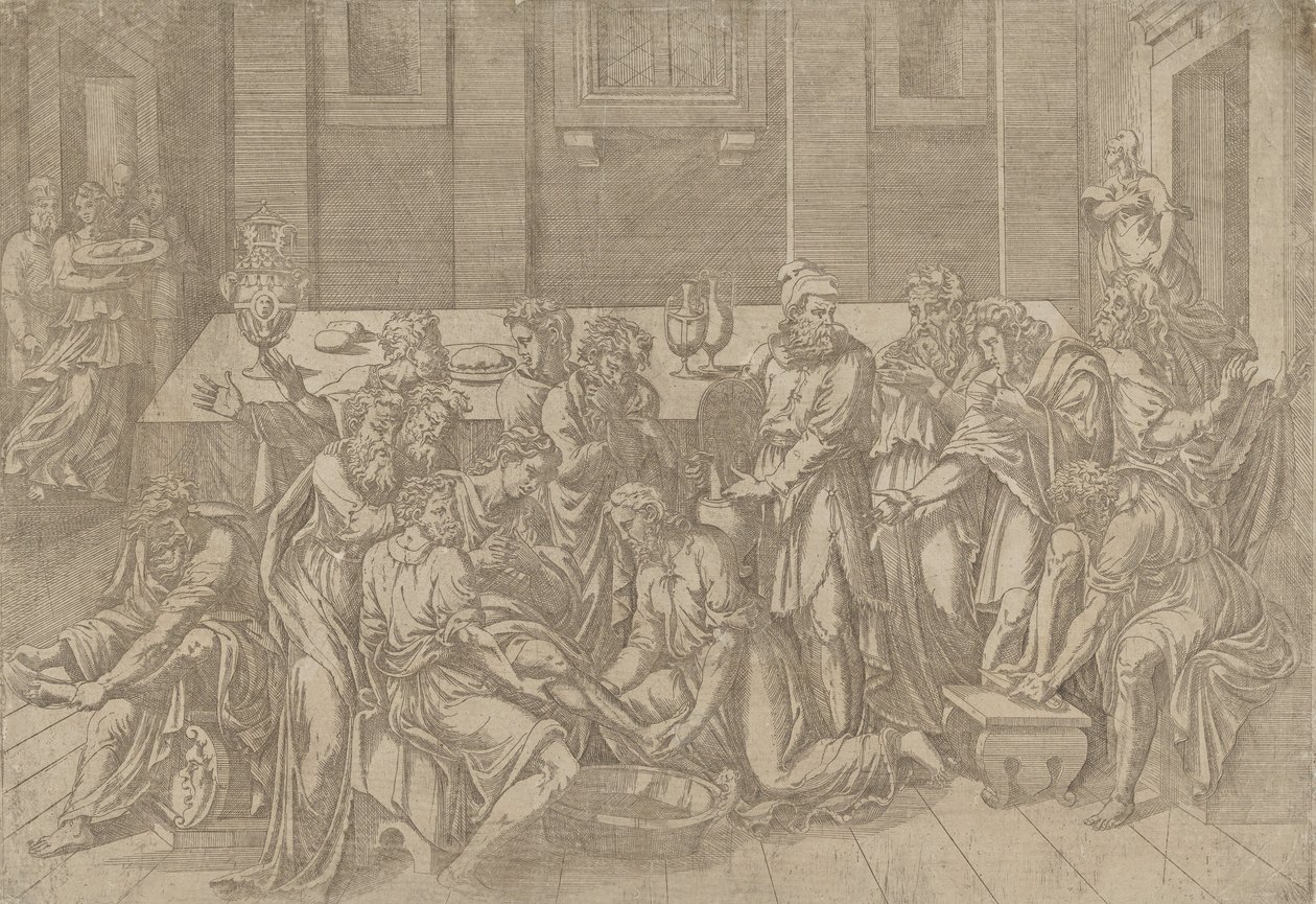 Jesus lavando os pés dos discípulos, 1540-45. de Antonio Fantuzzi