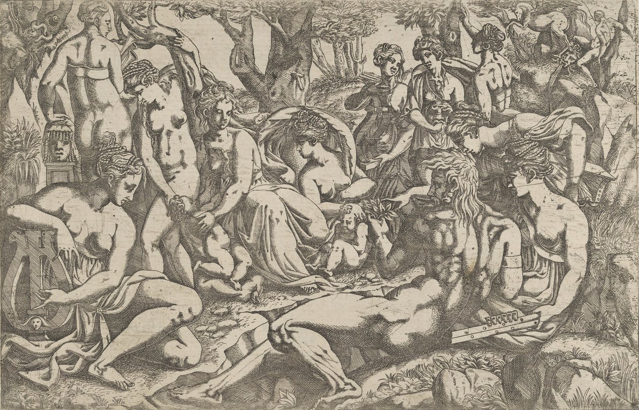 Musas no sopé do Monte Parnaso, 1540-45. de Antonio Fantuzzi