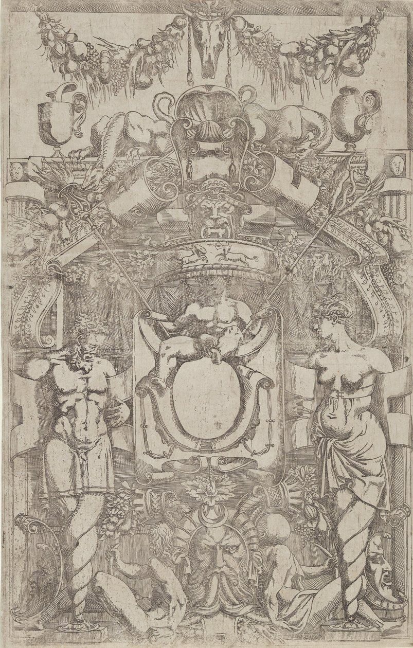 Ornamento com um pequeno oval vazio, 1540-45. de Antonio Fantuzzi