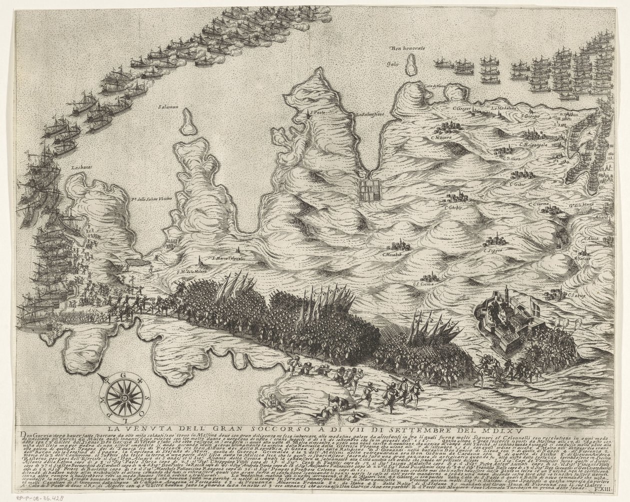 Chegada das tropas auxiliares em Malta La veduta della gran soccorso a di VII di settembre del MDLXV (title on object) The Siege of Malta (título da série) de Antonio Francesco Lucini