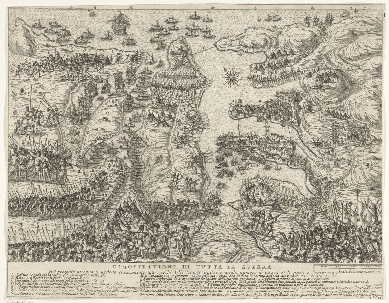 Visão geral de toda a batalha em Malta
Dimostratione di tutta la guerra (título sobre o objecto)
O cerco de Malta (título da série) de Antonio Francesco Lucini