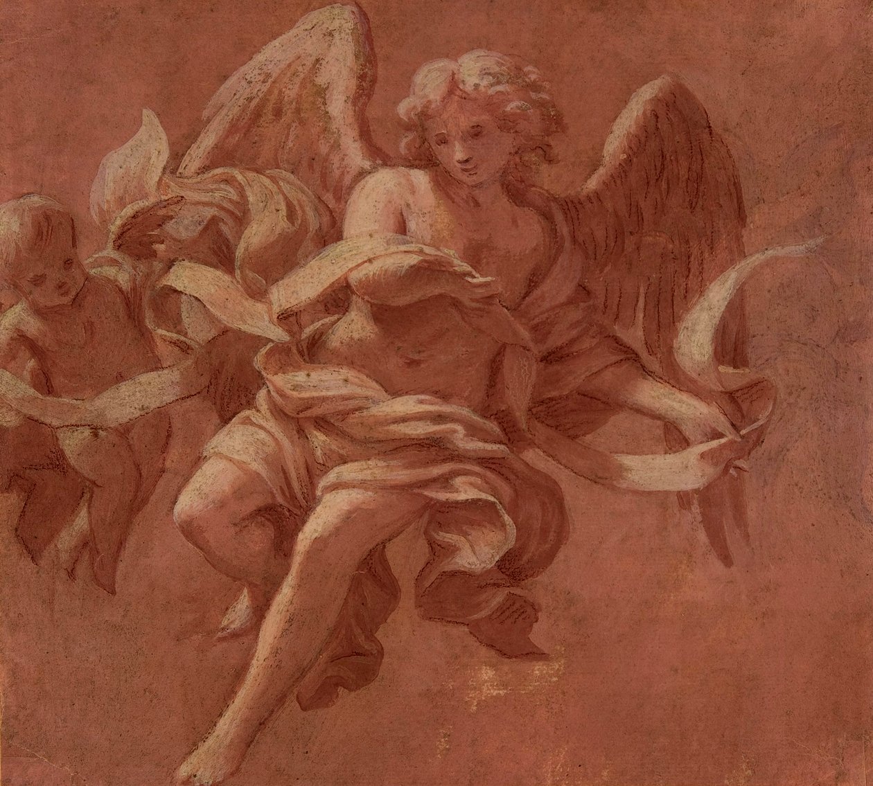 Putto e Anjo Segurando uma Bandeirola, 1706 de Antonio Franchi