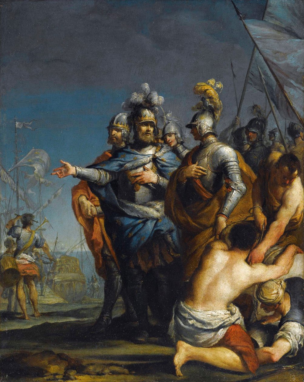 Saint Louis Partida Para A Cruzada par Antonio Gionima (1697-1732) - Óleo sobre cobre, 45x35,8 - Coleção Privada de Antonio Gionima