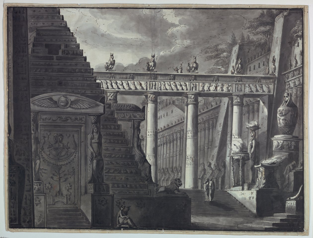 Cenário, Pátio de um Templo Egípcio de Antonio Giuseppe Basoli