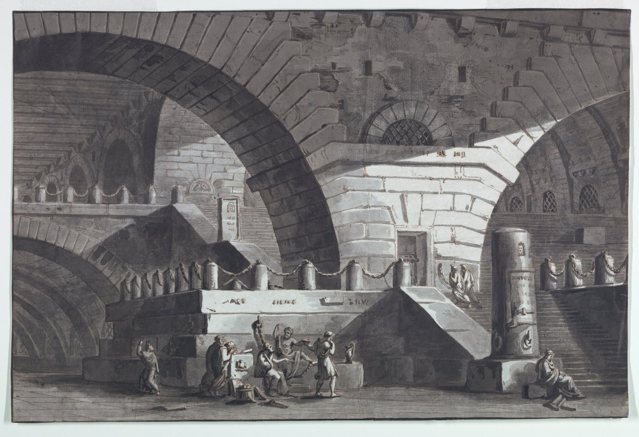 Cenário, Interior da Prisão com a Morte de Sócrates de Antonio Giuseppe Basoli