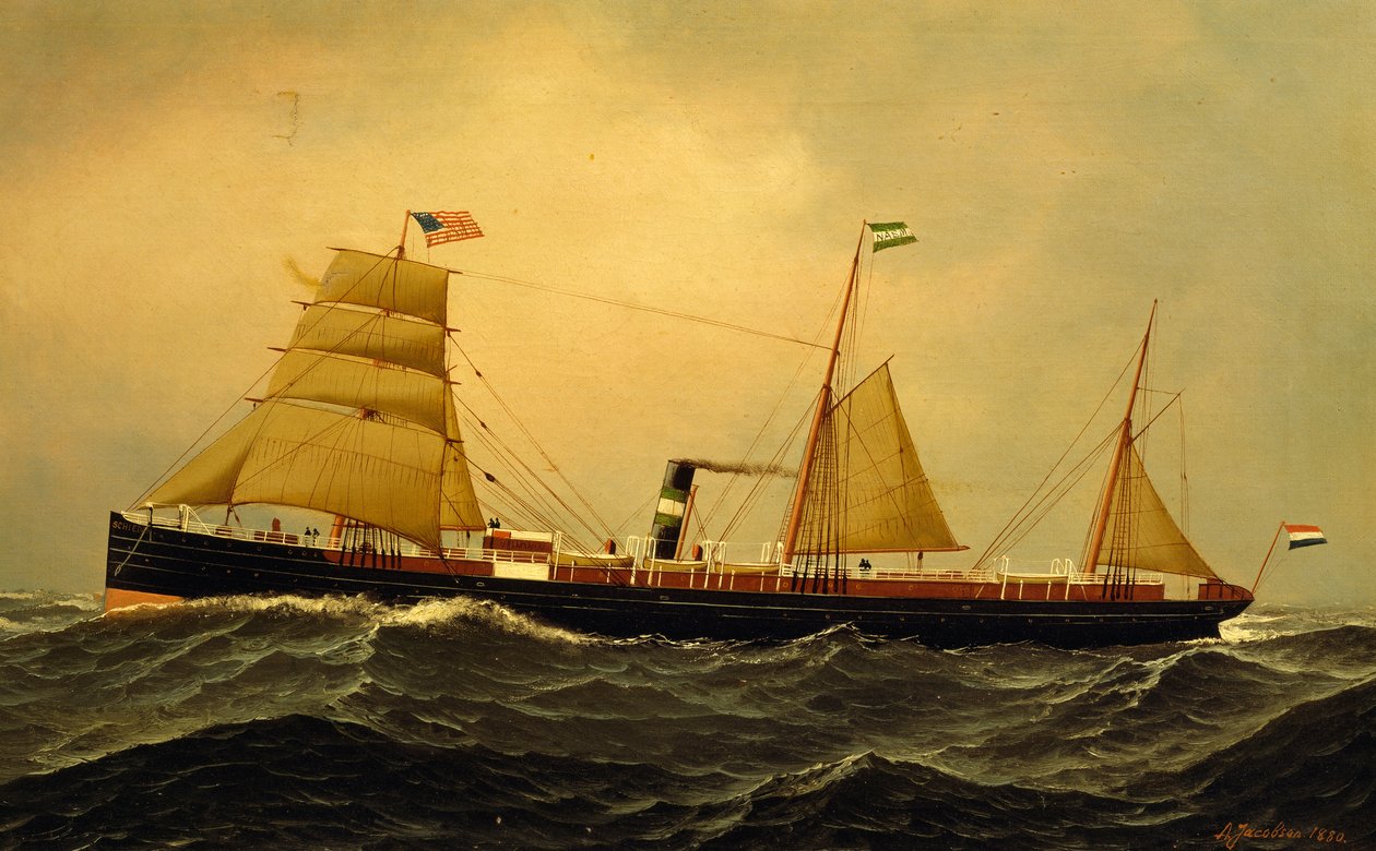 Steamship Schiedam em mar agitado de Antonio Jacobsen