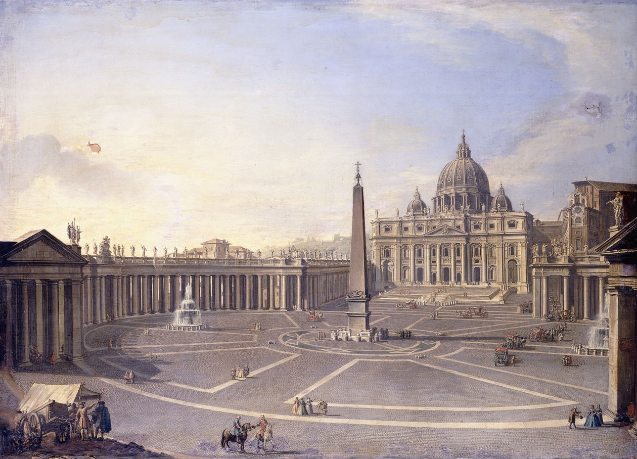 Vista de São Pedro, Roma com a Colunata de Bernini e Procissão em Carruagens, de Antonio Joli