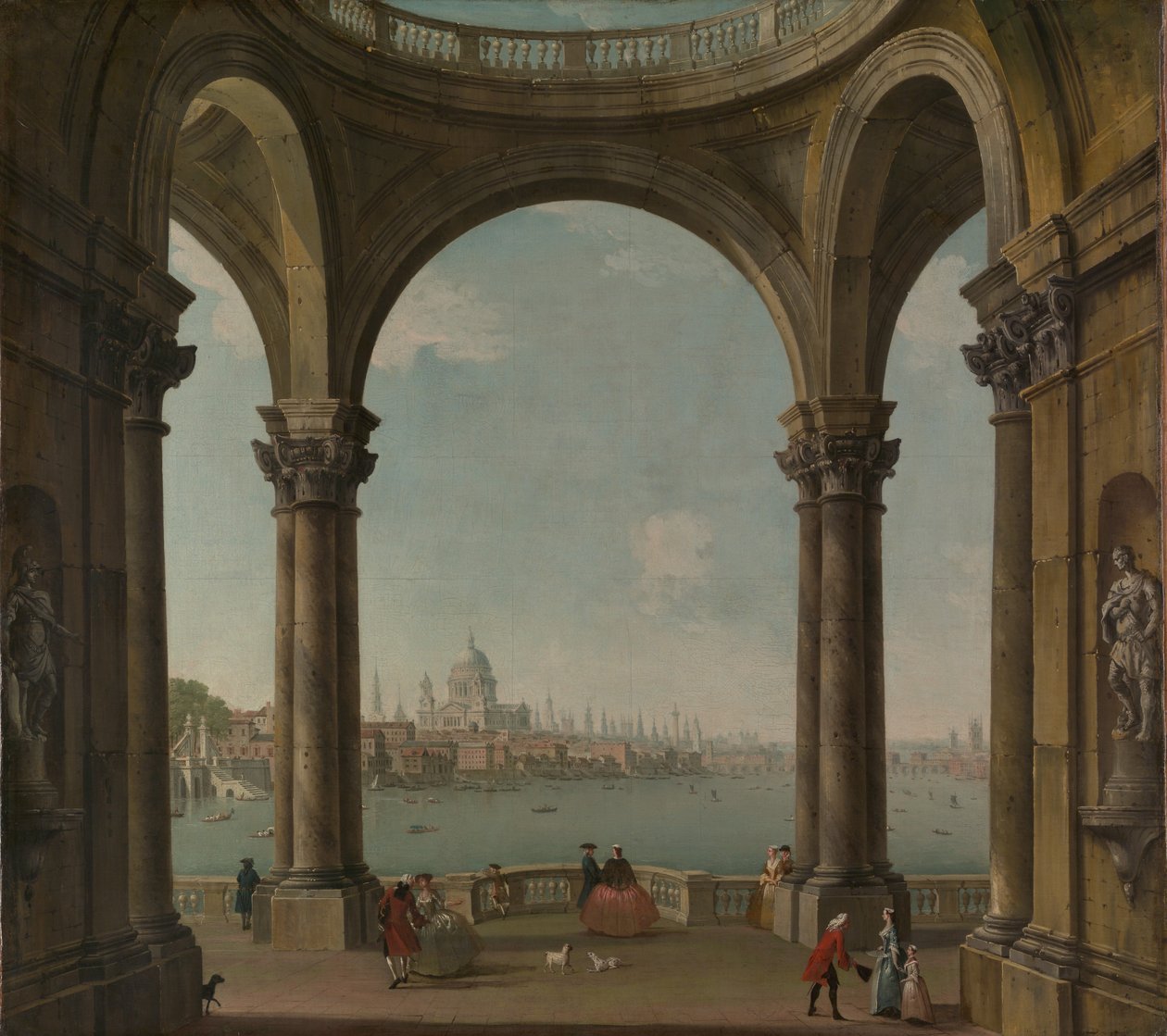 Capriccio com St. Pauls e a velha ponte de Londres. de Antonio Joli