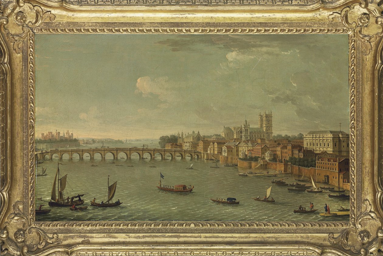 Quatro vistas de Londres: O Tamisa na direção de Westminster, c.1700-77 (óleo sobre tela) de Antonio Joli