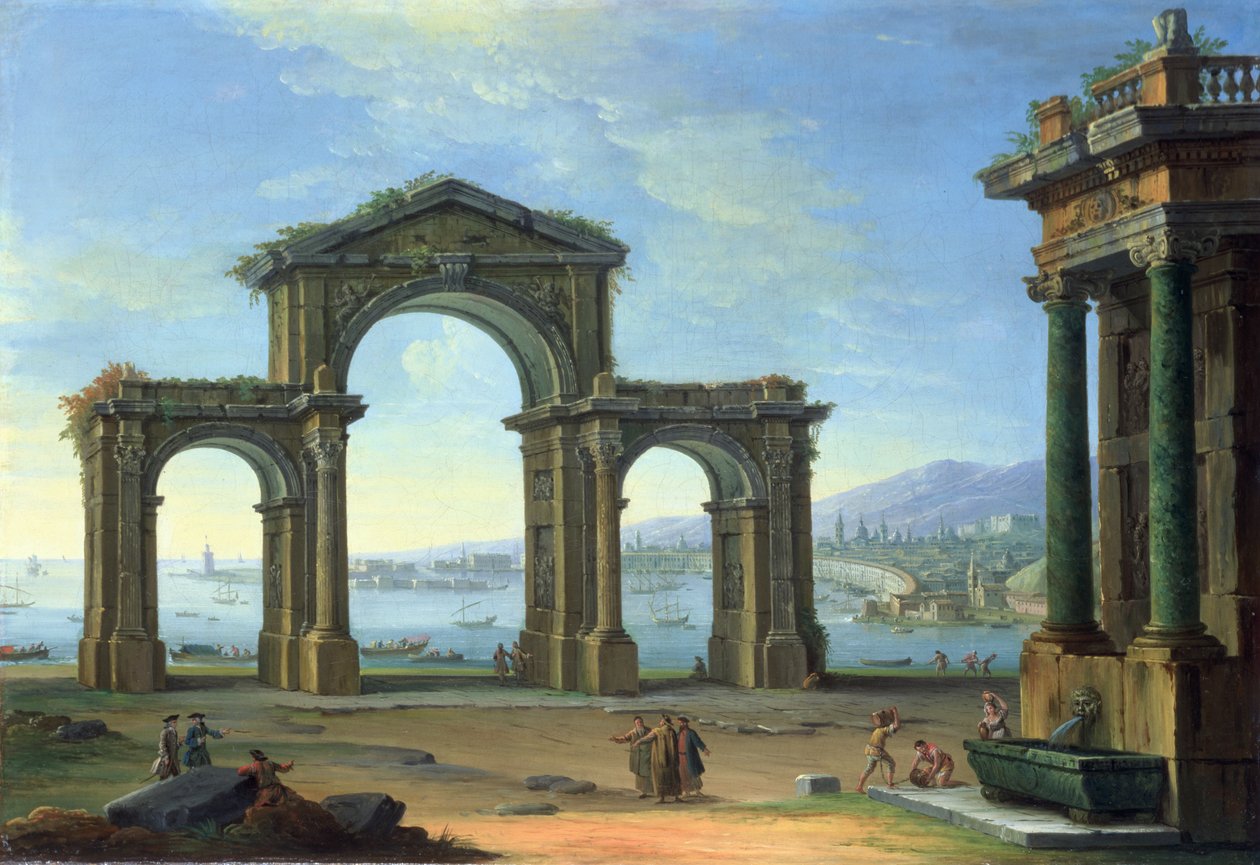 Cena do Porto com Arco Triunfal (óleo sobre tela) de Antonio Joli