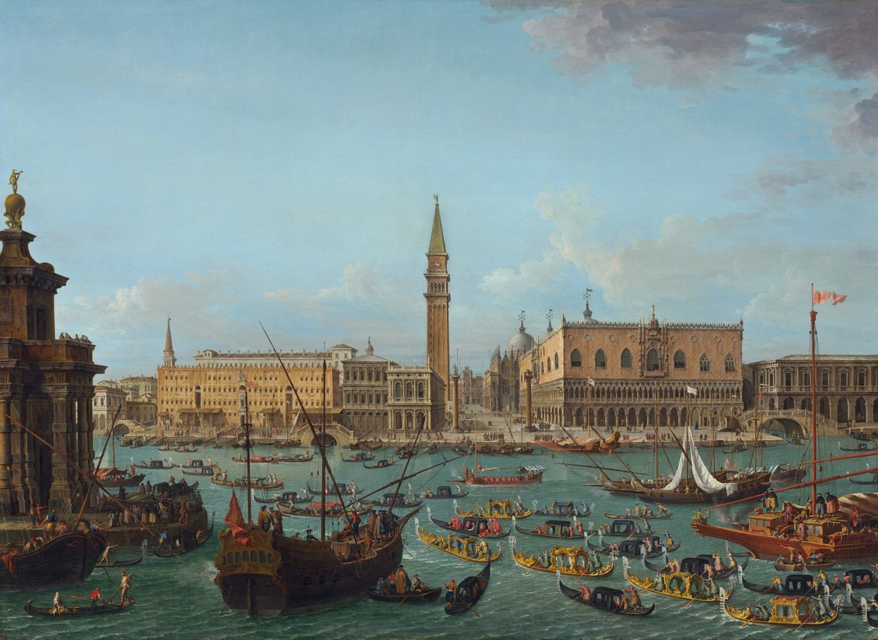 Procissão de gôndolas no Bacino di San Marco, Veneza, 1742 ou depois. de Antonio Joli