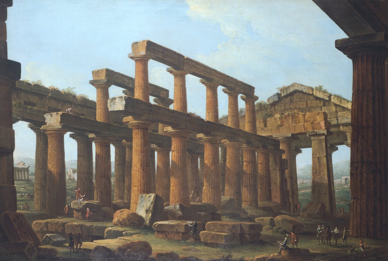 Templo de Poseidon em Paestum por Antonio Joli (1700-1777) de Antonio Joli