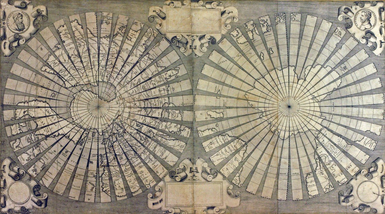 Mapa-múndi colorido em dois hemisférios de Antonio & Kremer Gerard & Cimerlini Giovanni Paolo (16th century) Florianus