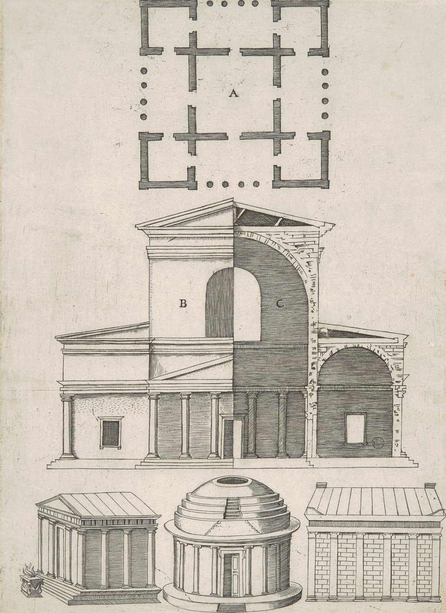 Antigos Templos e Rotundas (Cinco Desenhos) de Antonio Lafreri