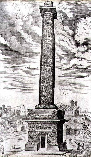 Coluna de Trajano em Roma celebrando as campanhas do Imperador em Dacia, gravadas pelo artista de Antonio Lafreri