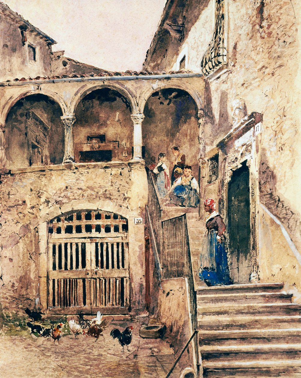 Pátio interior do cortiço, por Antonio Mancini (1852-1930) de Antonio Mancini
