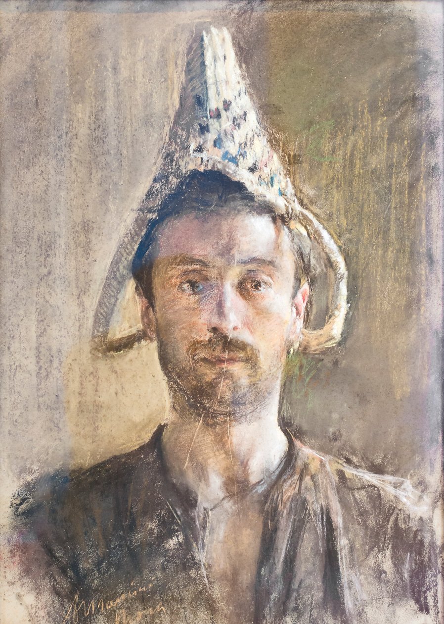 Auto-retrato com cesto de Antonio Mancini