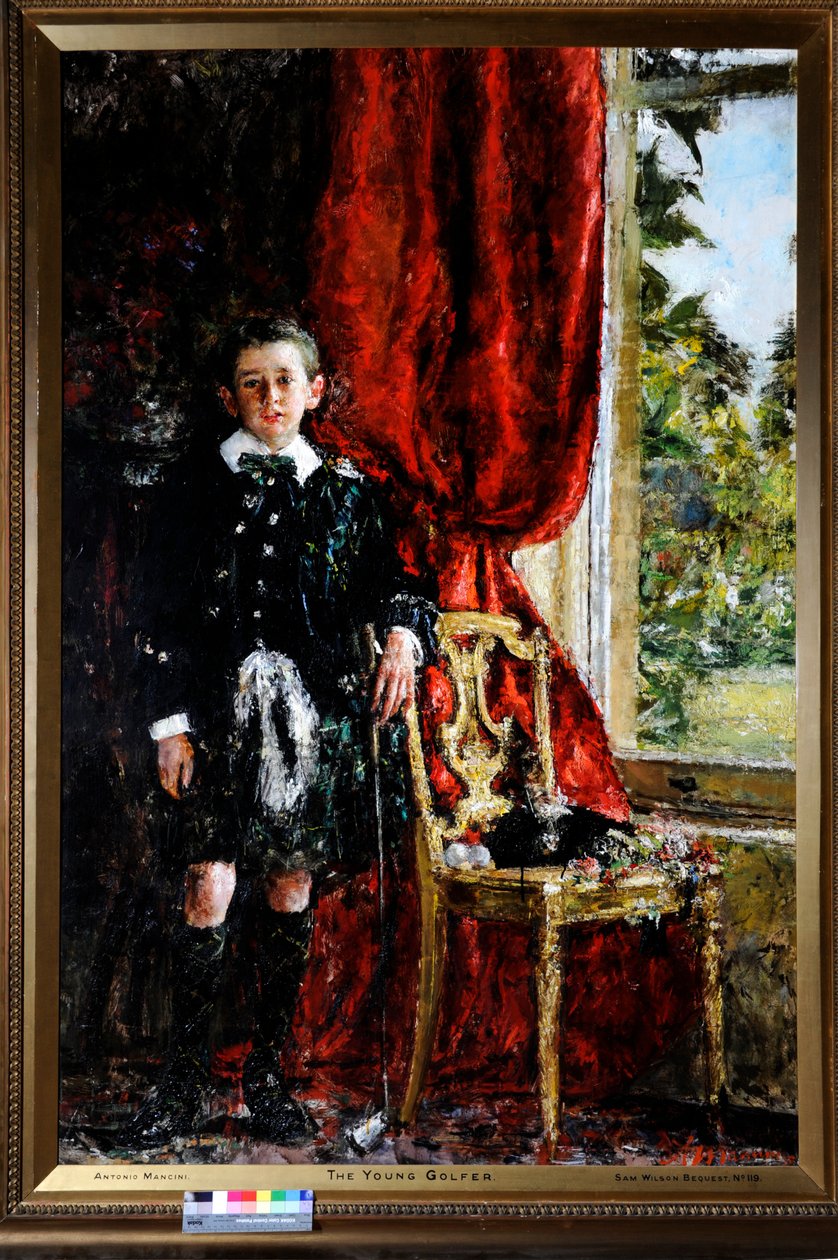 O jovem jogador de golfe (óleo sobre tela) de Antonio Mancini