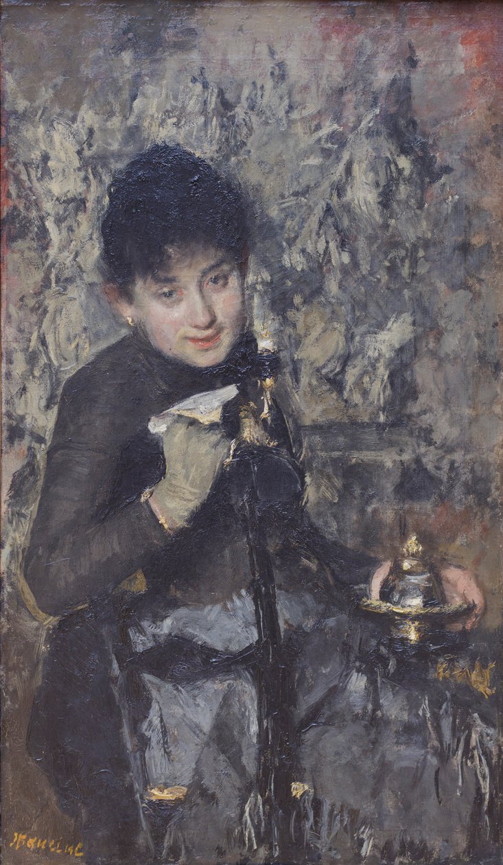 Mulher com tinteiro, c.1875 (óleo sobre tela) de Antonio Mancini