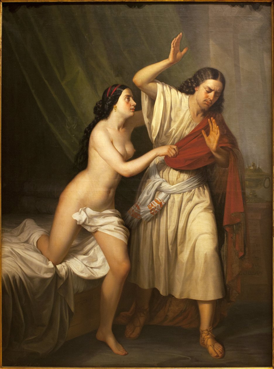 José e a esposa de Putiphar (Potiphar). Pintura de Antonio Esquivel (1806-1857), óleo sobre tela de Antonio María Esquivel y Suárez de Urbina