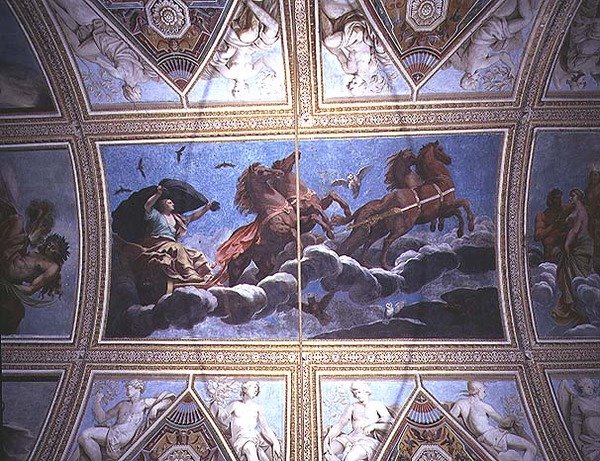 A Personificação da Noite andando pelo céu em uma carruagem, pintura no teto de Antonio Maria Viani