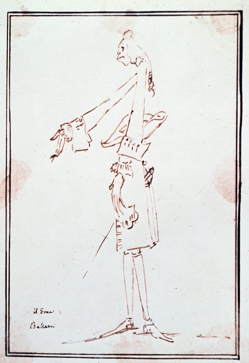 Retrato de Filippo Balatri (1676-1756) castrato italiano (castrato) Caricatura de Anton Maria Zanetti (1679Ð1767). Coleção privada do século XVIII de Antonio Maria Zanetti