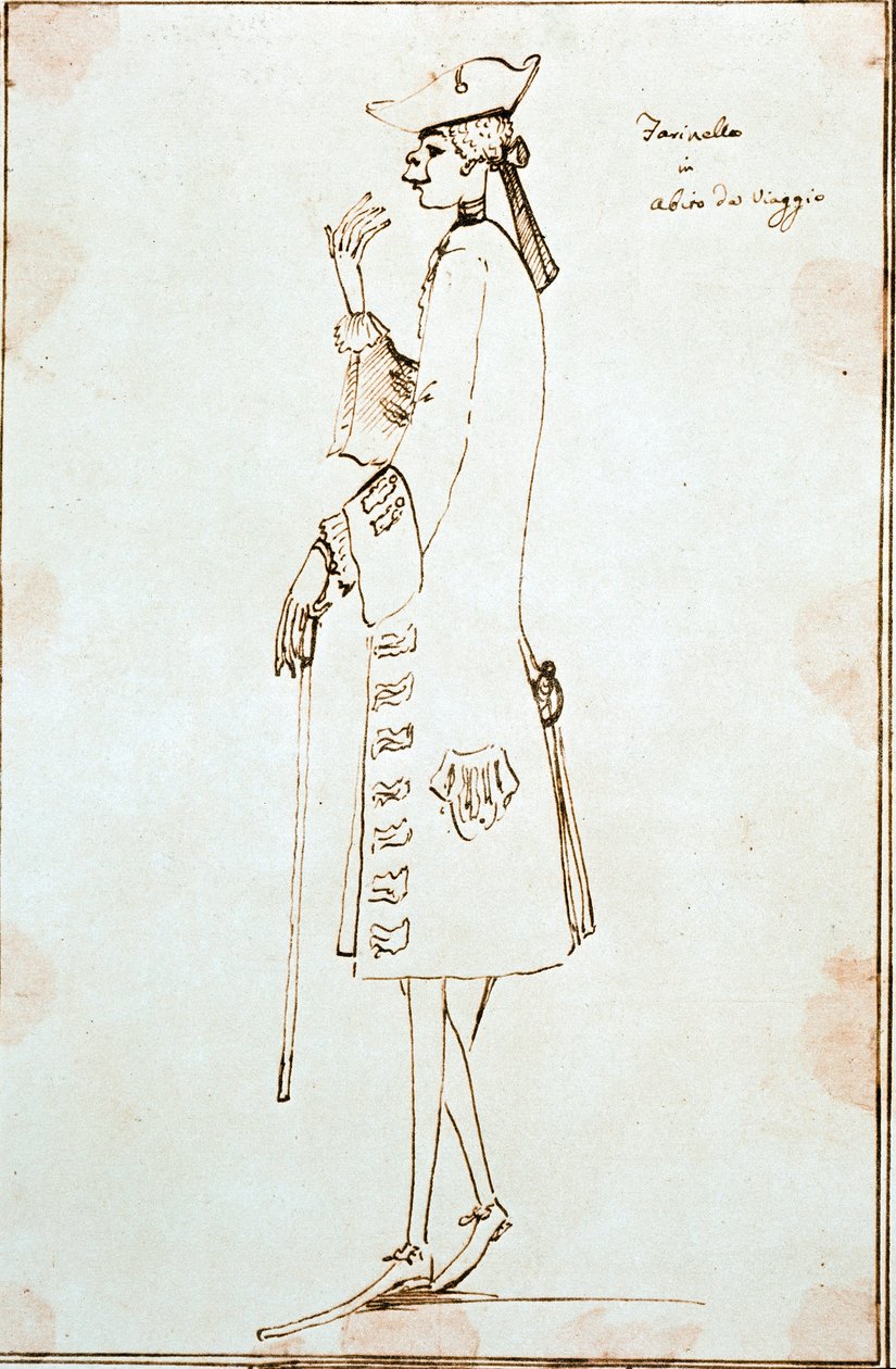 Retrato do cantor de castratelos Carlo Broschi dit Farinelli (1705-1782) representa durante sua viagem a Veneza para apresentar La Didone abandonnata", de Tommaso Albinoni, por volta de 1725. Desenho de Anton Maria Zanetti (1680-1767) Veneza Fondazione Cin de Antonio Maria Zanetti