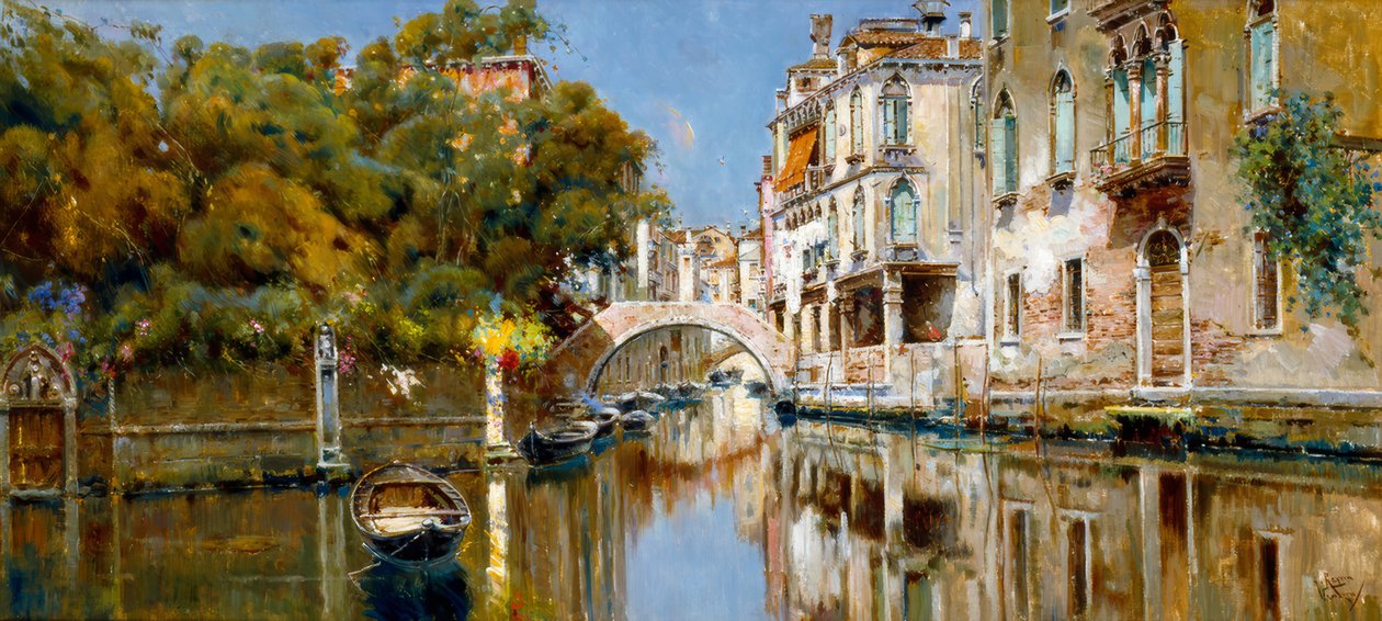 Canal em Veneza sob o sol de Antonio Maria de Reyna Manescau