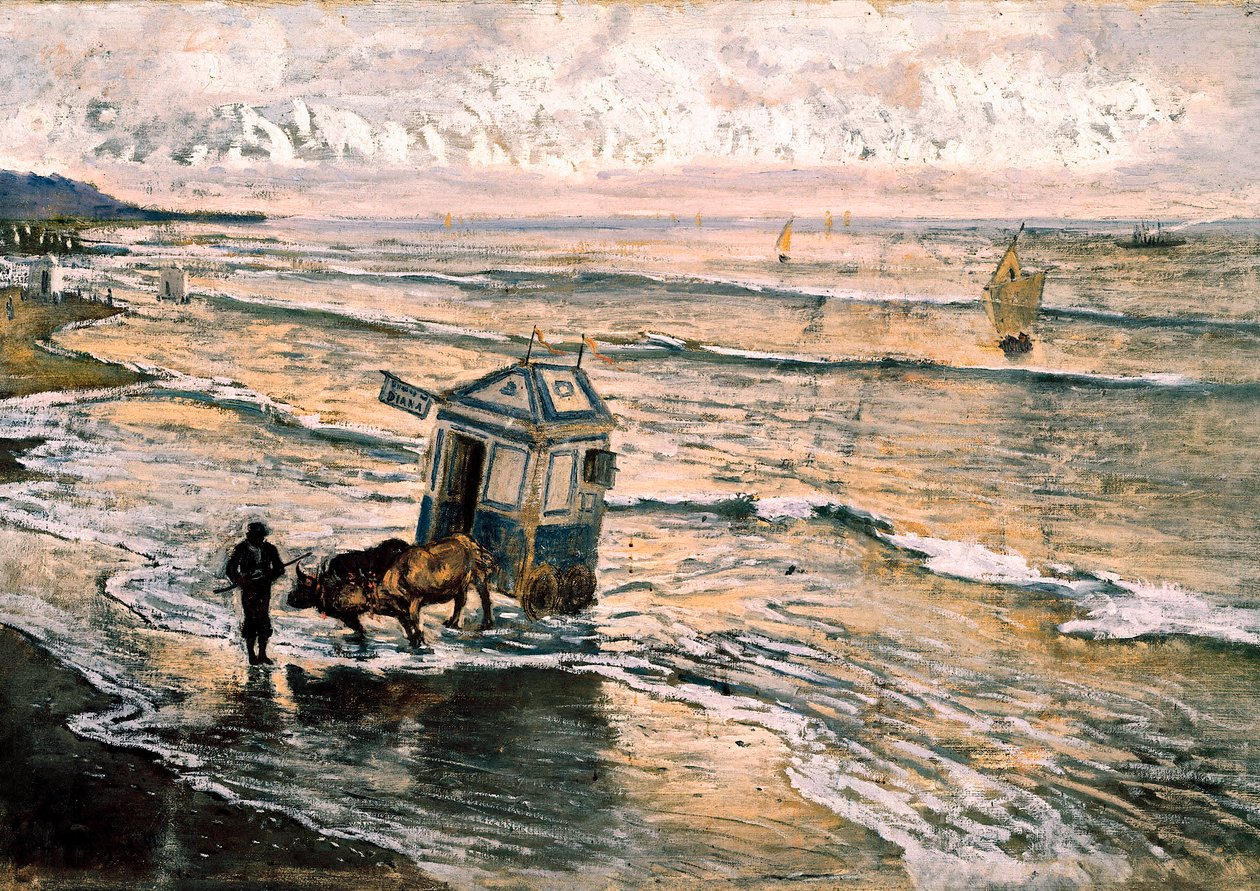 Pintura do Mar Cantábrico por Antoni Munoz i Degrain (1841-1924) de Antonio Munoz Degrain