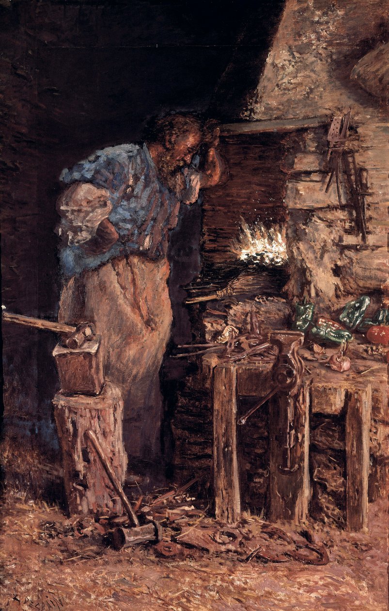 O casamento de ouro do ferreiro (El herrero en bodas de oro). Pintura de Antoni Munoz i Degrain (1841-1924). Óleo sobre tela de Antonio Munoz Degrain